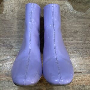 Lavender faux leather heeled ankle boots